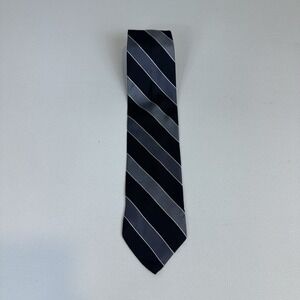 Pavone 100% Silk Men's Neck Tie Made‎ In Italy Grey Black Striped